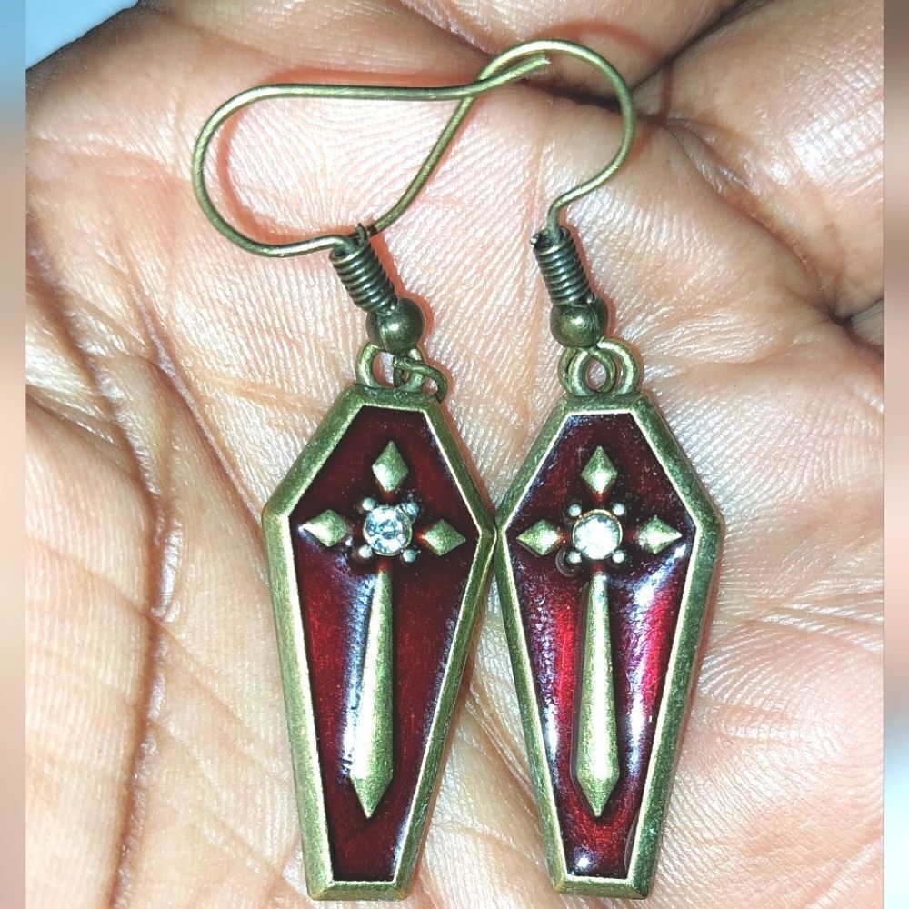 Super cute festive coffin earrings